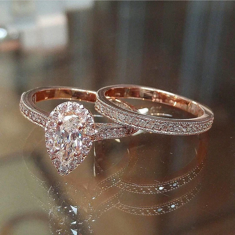 

2pcs/Set Fashion Sterling 925 Silver Rings For Women Jewelry Simple Design Square Bridal Wedding Engagement Ring