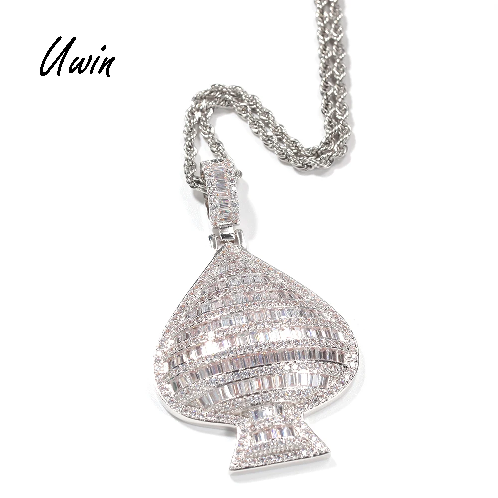 

Hip Hop Rap Heart Pendant Spades Necklace Bliing Gold Chain Baguette CZ Heart Necklaces for Women Men