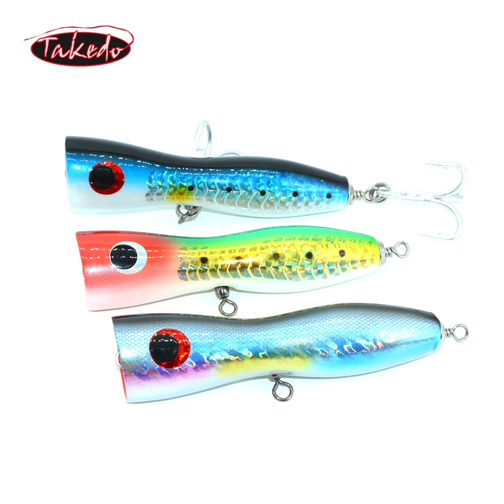 

TAKEDO wholesale high quality YJM6 150mm 70g Ripple Sequins wood popper lure saltwater trolling topwater lures popper fis
