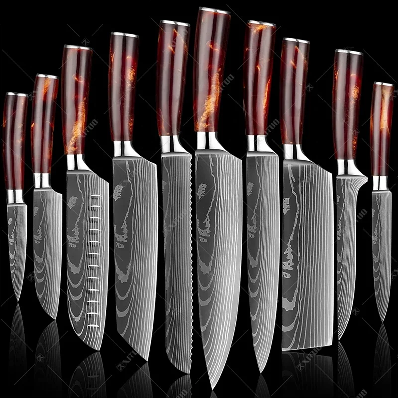 

SHUNTUO 10 PCS set damasco cuchillos para sushi japoneses cuchillos de cocina chef