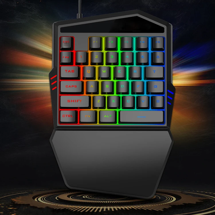 

Great Roc wholesale rainbow RGB professional 35 keys USB single hand one hand portable wired gaming keyboard and mouse combos, Black