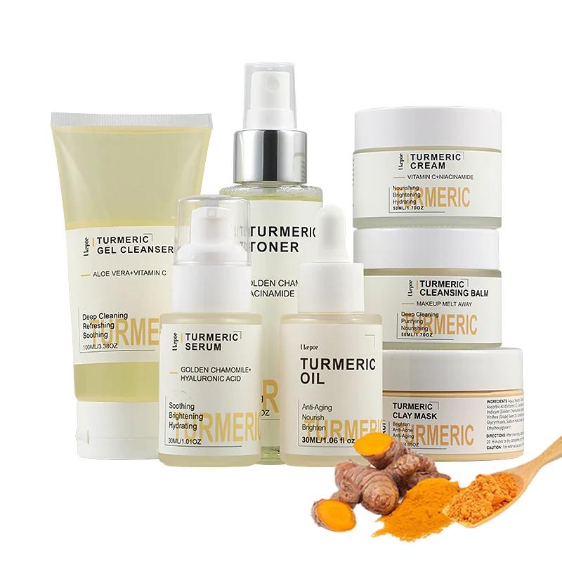 

Oem Private label Korean Natural Organic Vegan Face Beauty Skincare Set Whitening Anti Acne Turmeric Skin Care Set