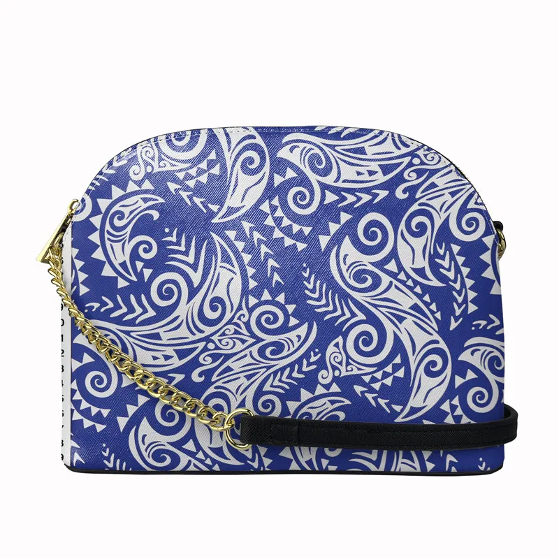 

Crossbody Shoulder Bag Polynesian Floral Tribal Pattern Leather Shoulder Bag Chain Shoulder Shell Messenger Bag, Customized color