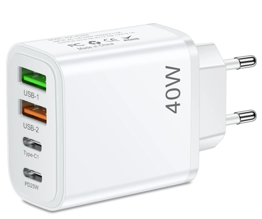 

Hot Selling 40W 2C+2A Charger Quick Charge QC3.0 PD Charger Multi Ports Travel Charger