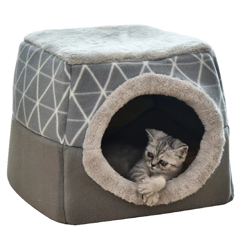 

Removable Cat Cave Bed Warm Winter Pet Cat House Puppy Kitten Dog Cushion Mat, Dark green