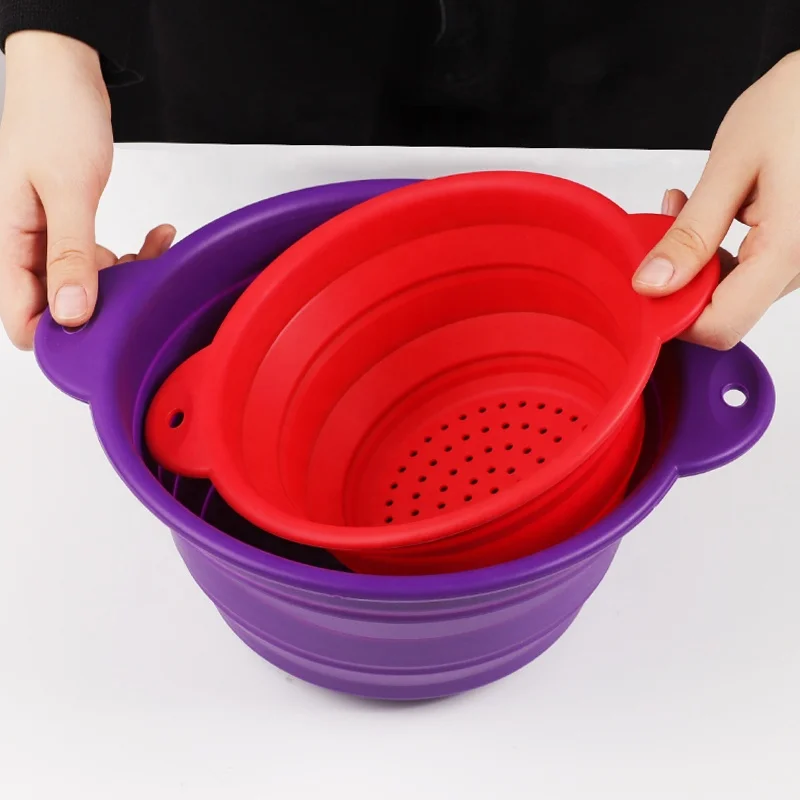 

Wellfine BPA-free Vegetable Washing Strainer Set Non-toxic Kitchen Foldable Draining Basket Collapsible Colander Sets