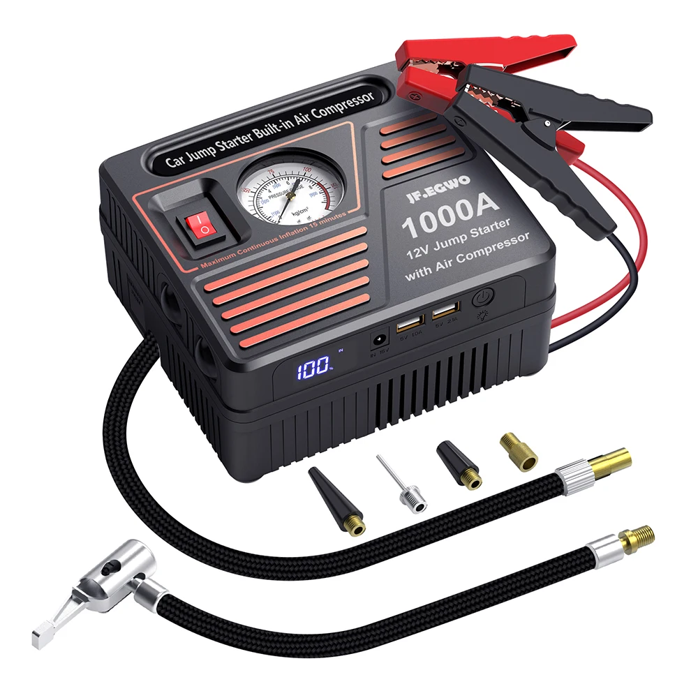 

Emergency kit 1000A 12V jump starter portable battery booster with jump car starter power bank with air compressor
