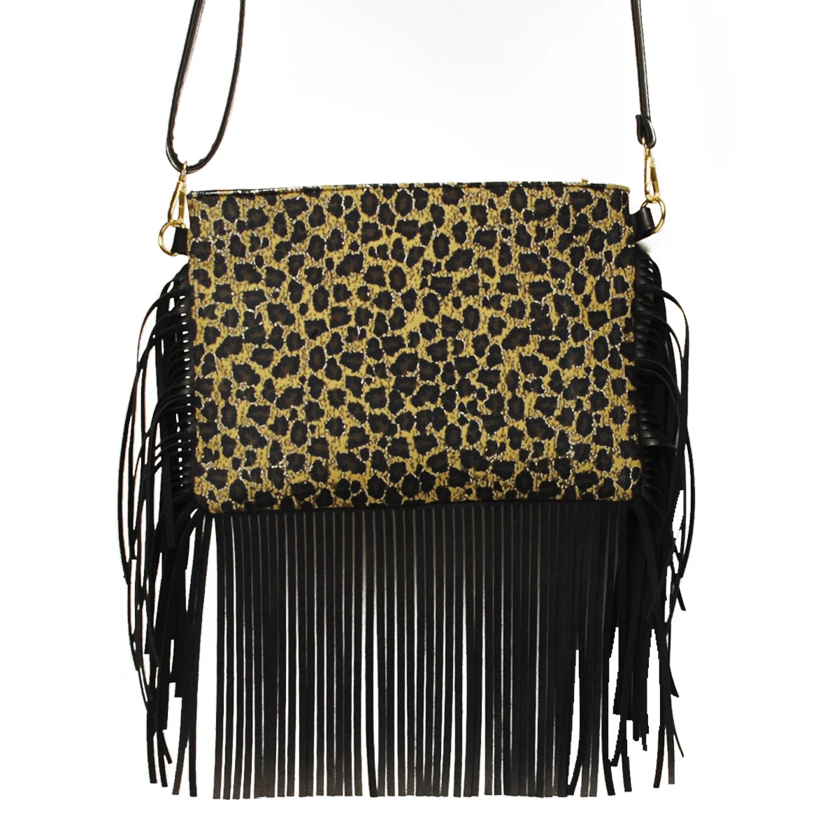 

2021 Wholesale PU Leather Crossbody Bag Leopard Printed Fringe Cross-body Handbag with Tassel Trims DOM113-1208