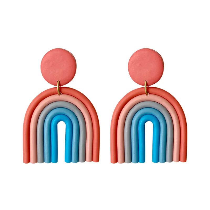 

Unique Jewelry Cute Rainbow Color Trendy Fashion Pendant Handmade Polymer Clay Dangle Earrings