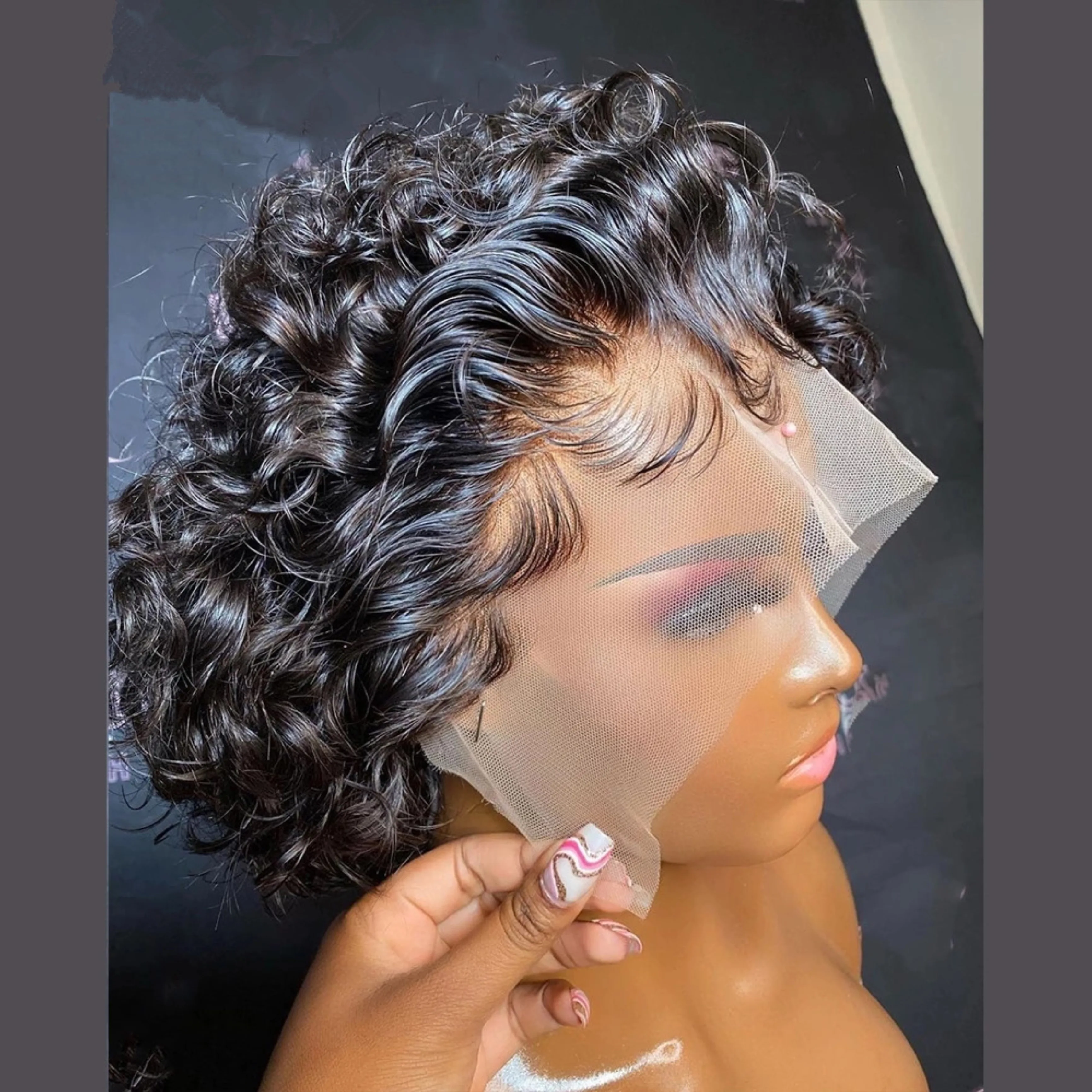 

Perruque 13x4 dentelle Brazilian lace front Wigs, African Jerry Curly pixie Human Hair, Pixie Curls Closure Wig lace front Wigs