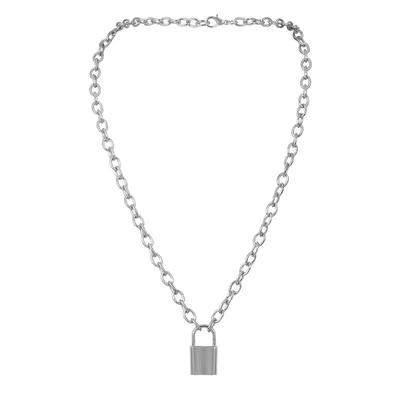

Personalized Alloy Chain Choker with Small Square Padlock Pendant Necklaces for Women Gifts, Gold color/sliver
