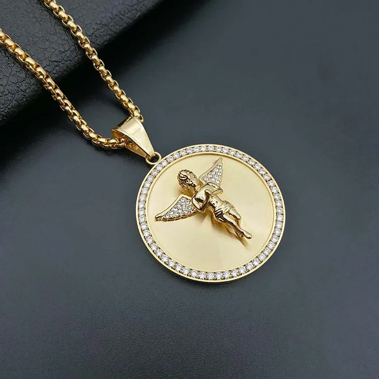 

316l stainless steel 18k gold plated jewelry diamond angel pendant