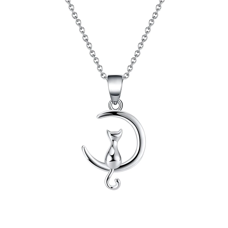 

RINNTIN SN271 Simple Korean jewelry wholesale 925 Sterling silver shiny cat necklace