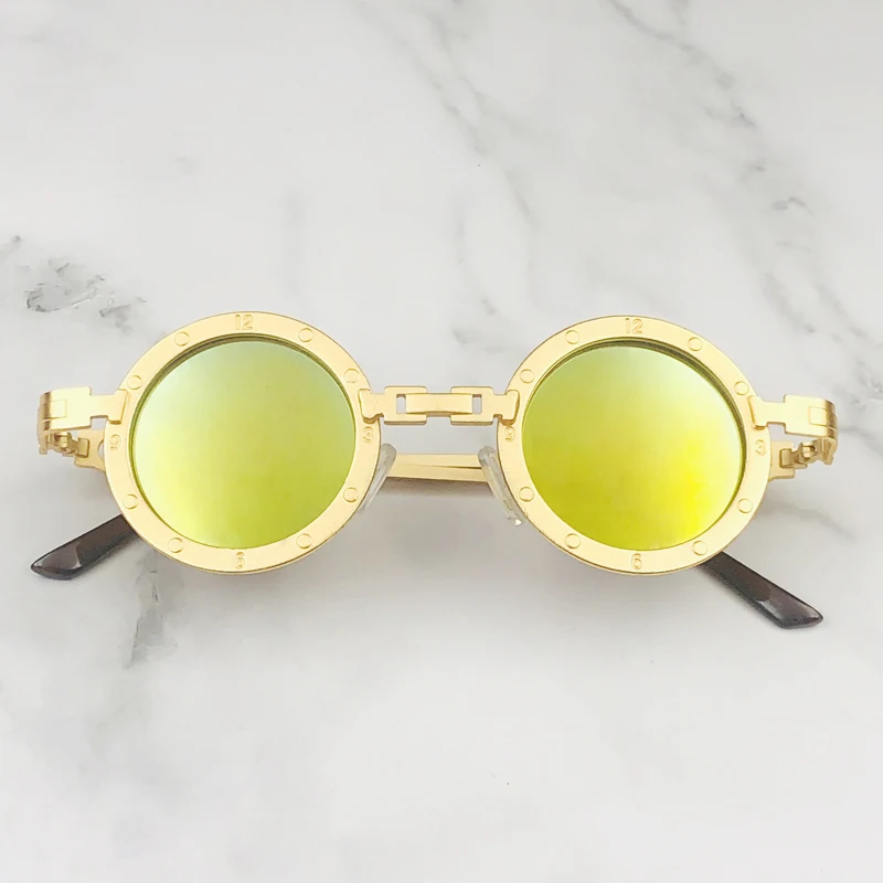 

HBK K32954 Metal frame Round steampunk sun glasses Retro steam punk sunglasses men UV400