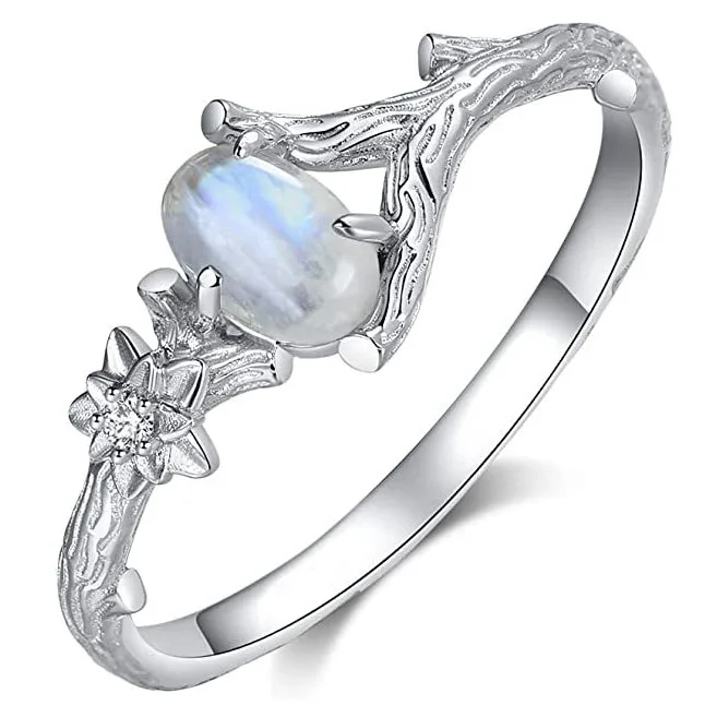 

moonstone ring for women temperament charm silver finger ring gemstone jewelry