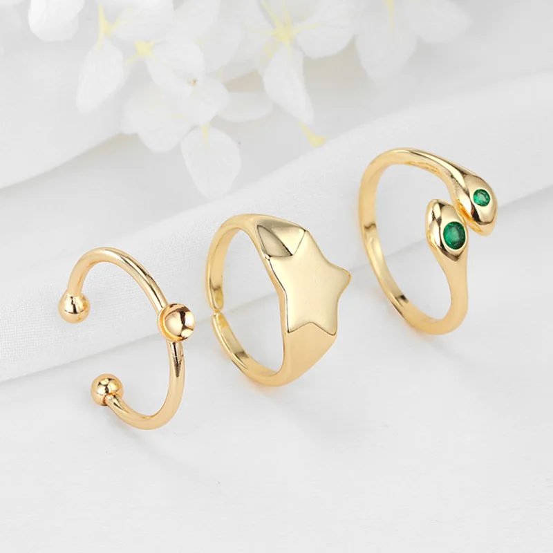 

New Fashion 14K Gold Plated Star Two Headed Snake Shape Adjustable Ring For Women