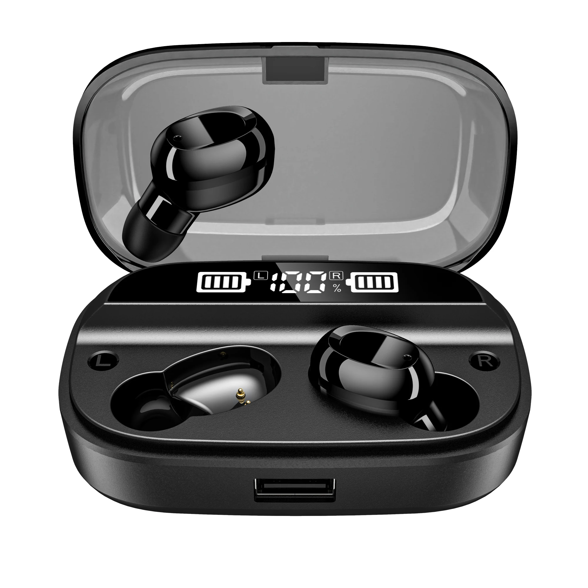 

Amazon Top Seller wireless BT Earphone T18 TWS 5.0 IPX7 Waterproof In-Ear Earbuds gaming head phones with powerbank