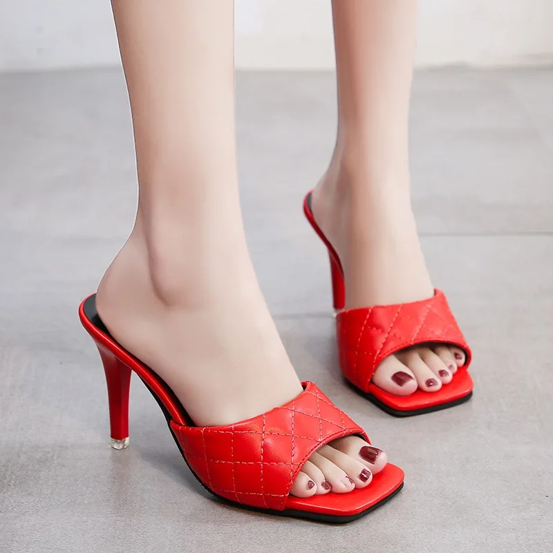 

dress shoes for women 2021 new woven belt beach sandals simple solid color women's high-heeled slippers