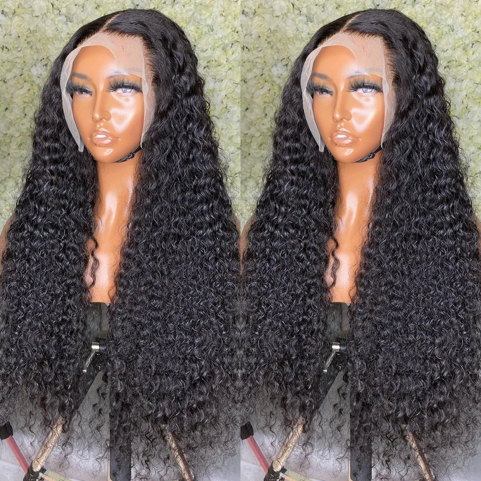 

Hot selling human hair wig for black women deep wave frontal 13x4 virgin cuticle aligned hair 40 inch wigs human hair lace front