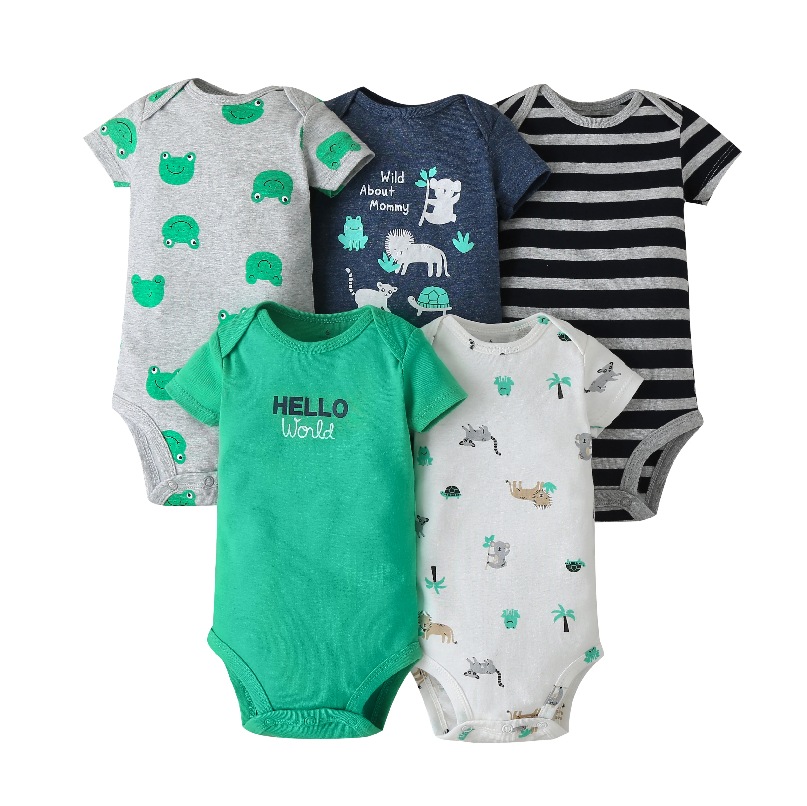 

Unisex baby summer romper 5pcs bodysuits set wholesale kids clothes, Multi color