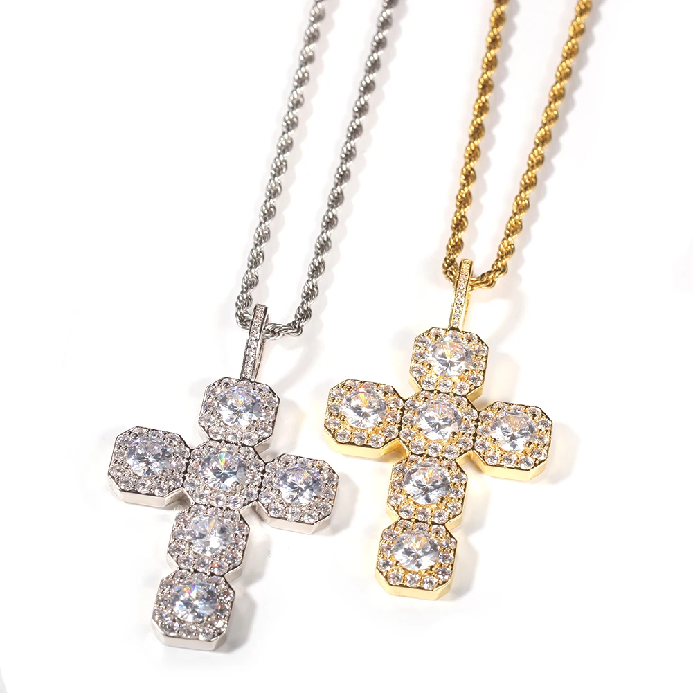 

Hips Hops Gold Plated Jewelry Stainless Steel Cross Bling Micro Pave CZ Iced Out Cross Necklace, Gold silver