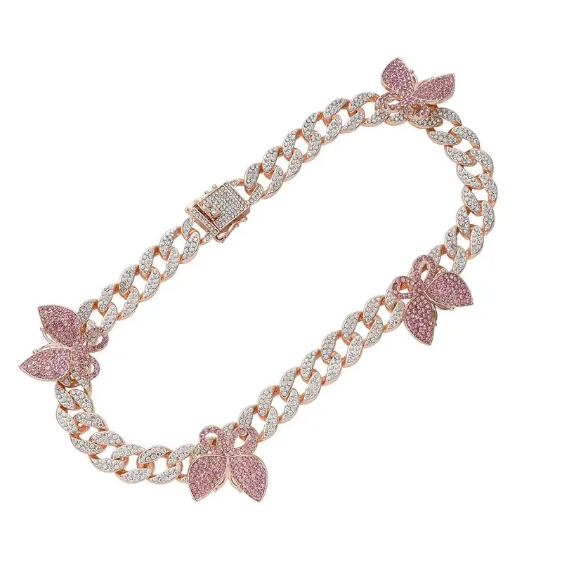 

Collar de diamantes de imitacion helado cadena de mariposa cubana