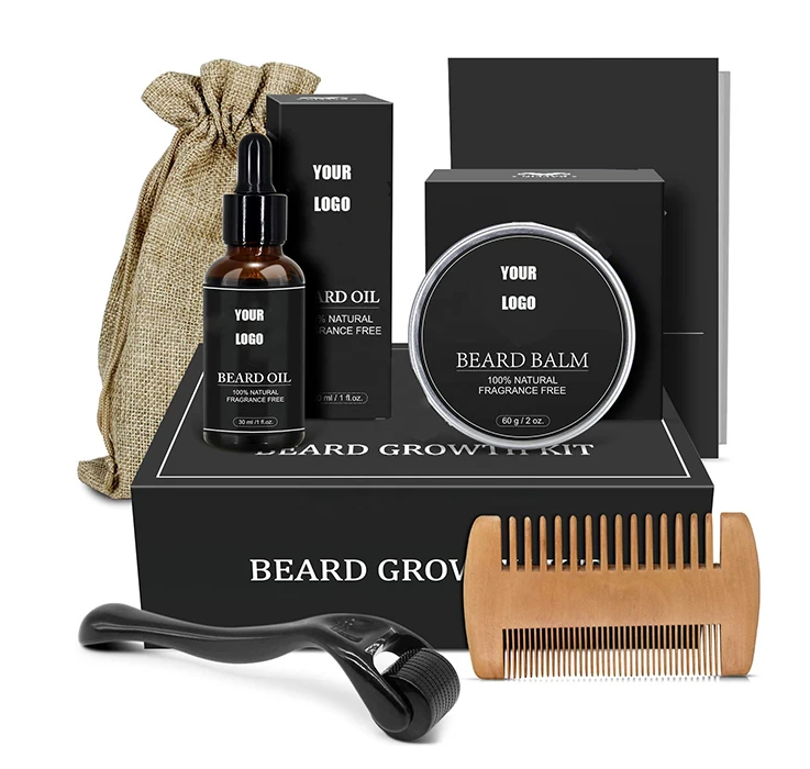 

Private label 100% natural men grooming oil balm wax beard care kit with sandalwood beard oil organic