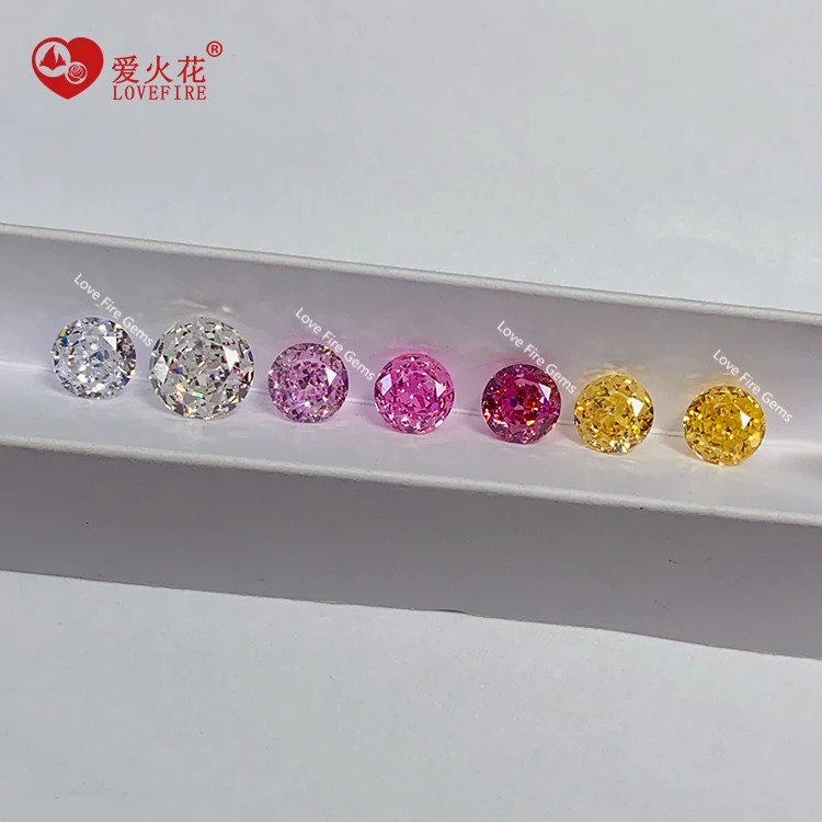 

round brilliant cut simulated diamond cz zircon stone crushed ice cut yellow pink blue multicolour synthetic cubic zirconia