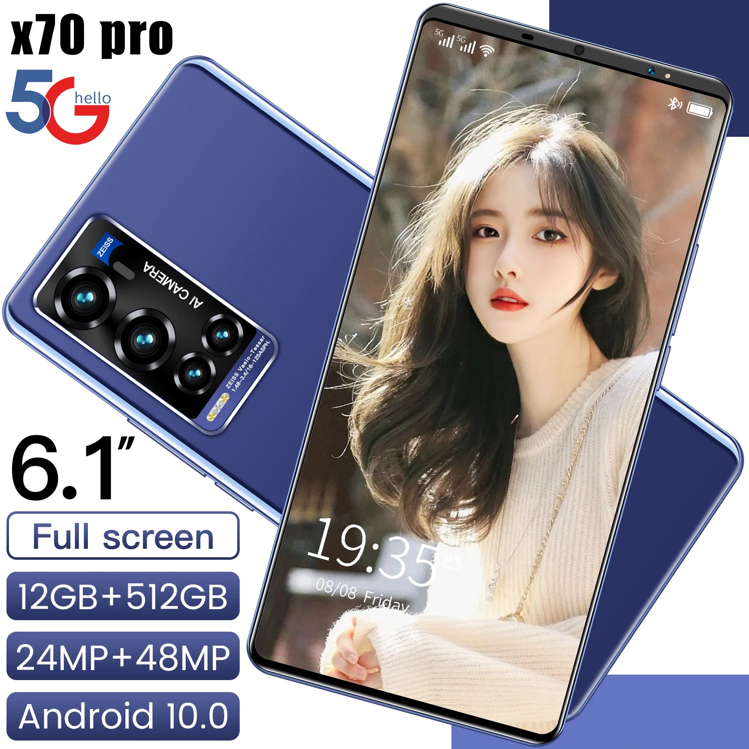 

Hot-selling mobile phone X70 pro global phone support 5G dual card dual standby super-large screen super long standby time