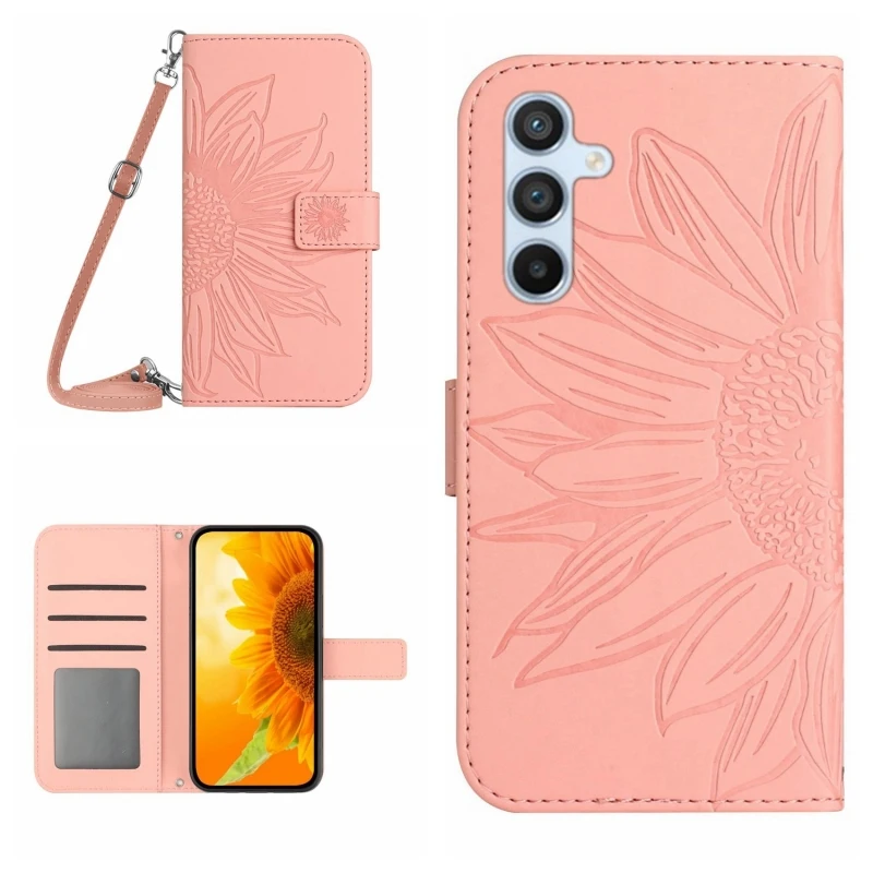 

In Stock For Samsung Galaxy A34 5G HT04 Skin Feel Sun Flower Embossed Flip Leather Phone Case