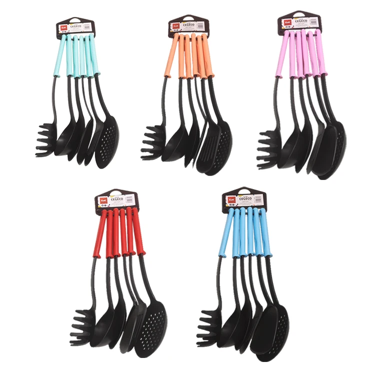 

Nylon Handle Six-piece Nylon Kitchenware Non-stick Spatula Spoon Set Cooking Shovel Spoon Tool colors Kitchen Tool, As picture