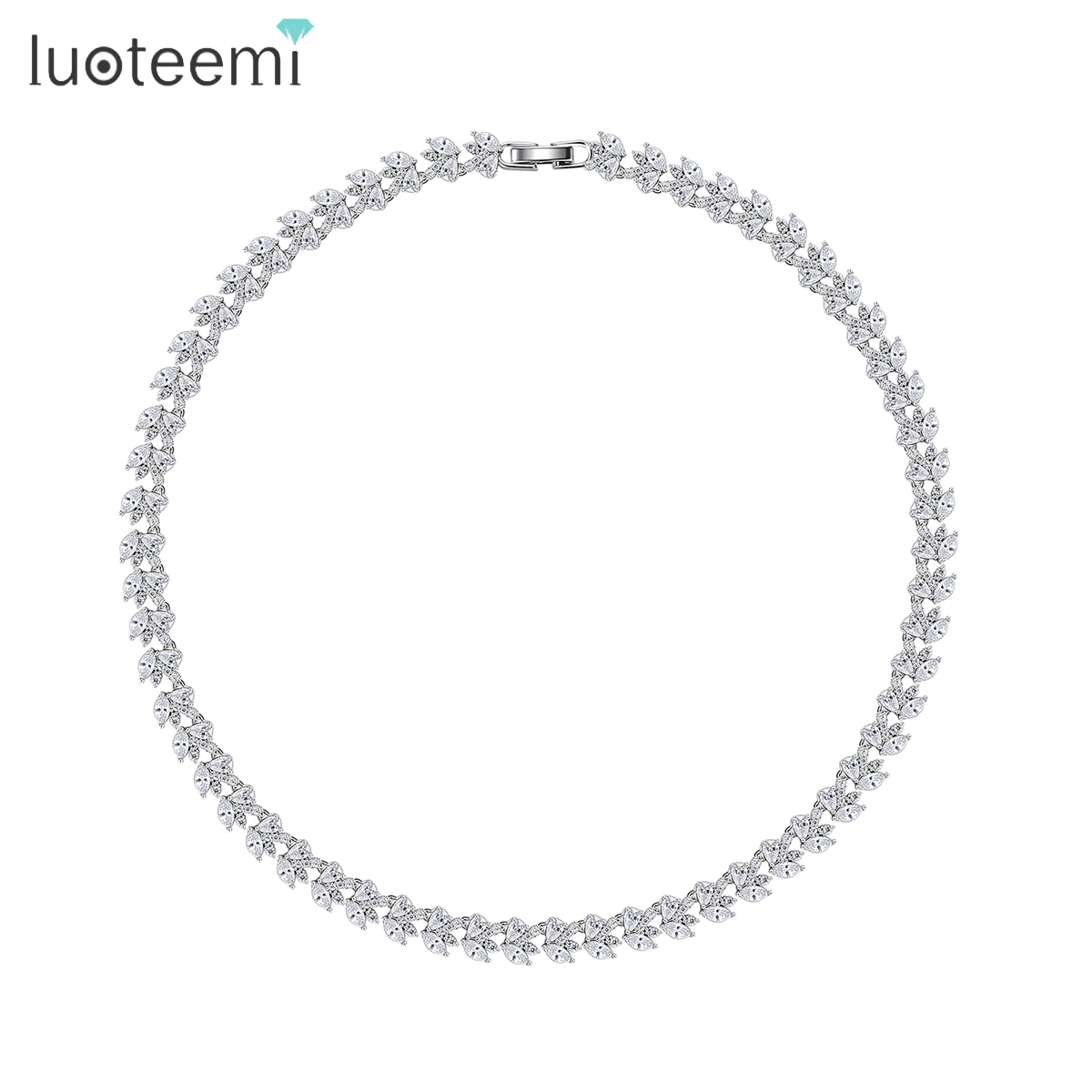 

LUOTEEMI Designer Statement Jewelry Necklace Cubic Zirocnia Bridal Jewelry Set Rhodium Plated