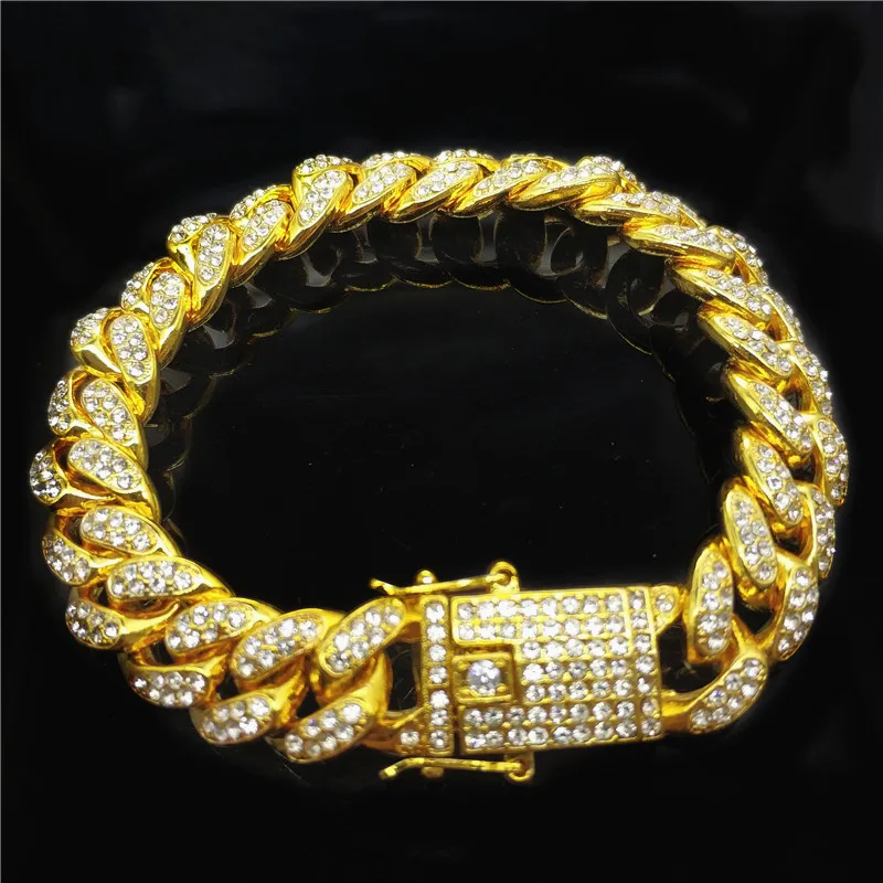 

Hip Hop Jewelry Miami Zirconia Diamond CZ Cuban Iced Out Bling Bangles Rose Gold Cuban Link Bracelets for Men Women Gift