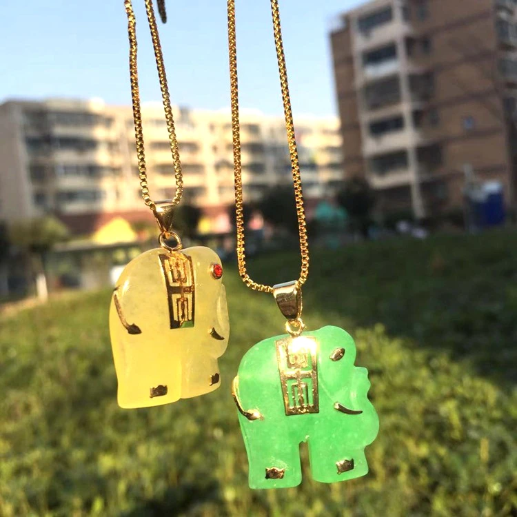 

jialin jewelry custom Hip hop Elephant Animal Agate Pendants with Link Chain Jade Elephant Necklace