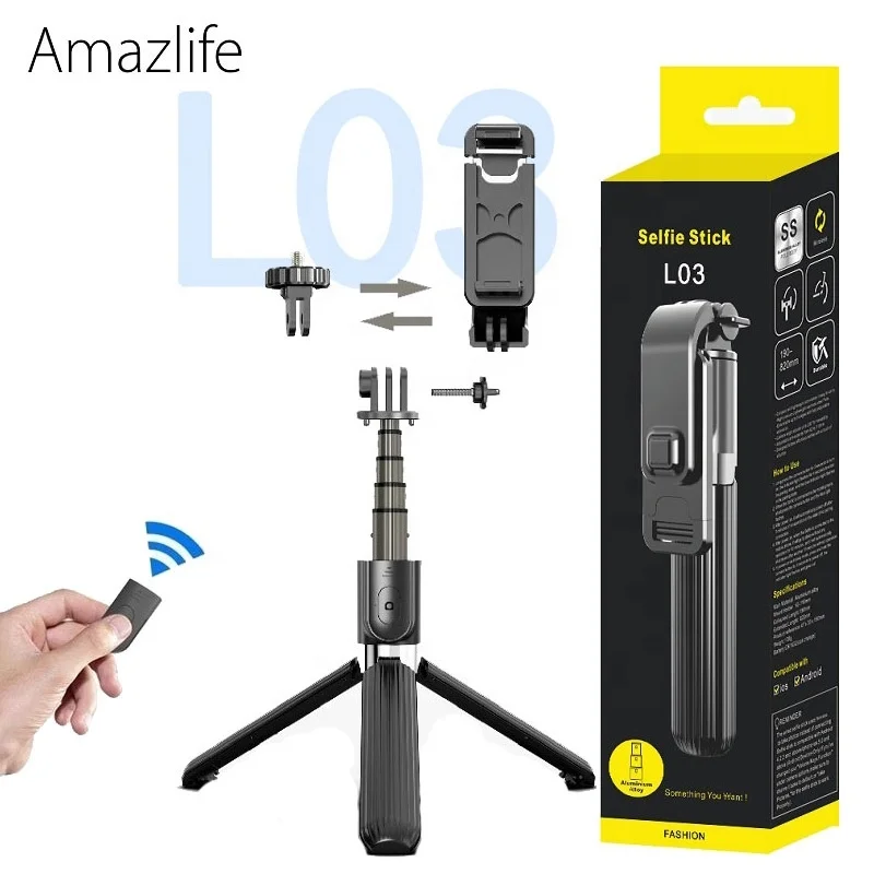 

Amazlife LO3 Wireless Bluetooths Cell Phone Gopro Camera Monopod Selfie Pole Stick Tripod palito de selfi