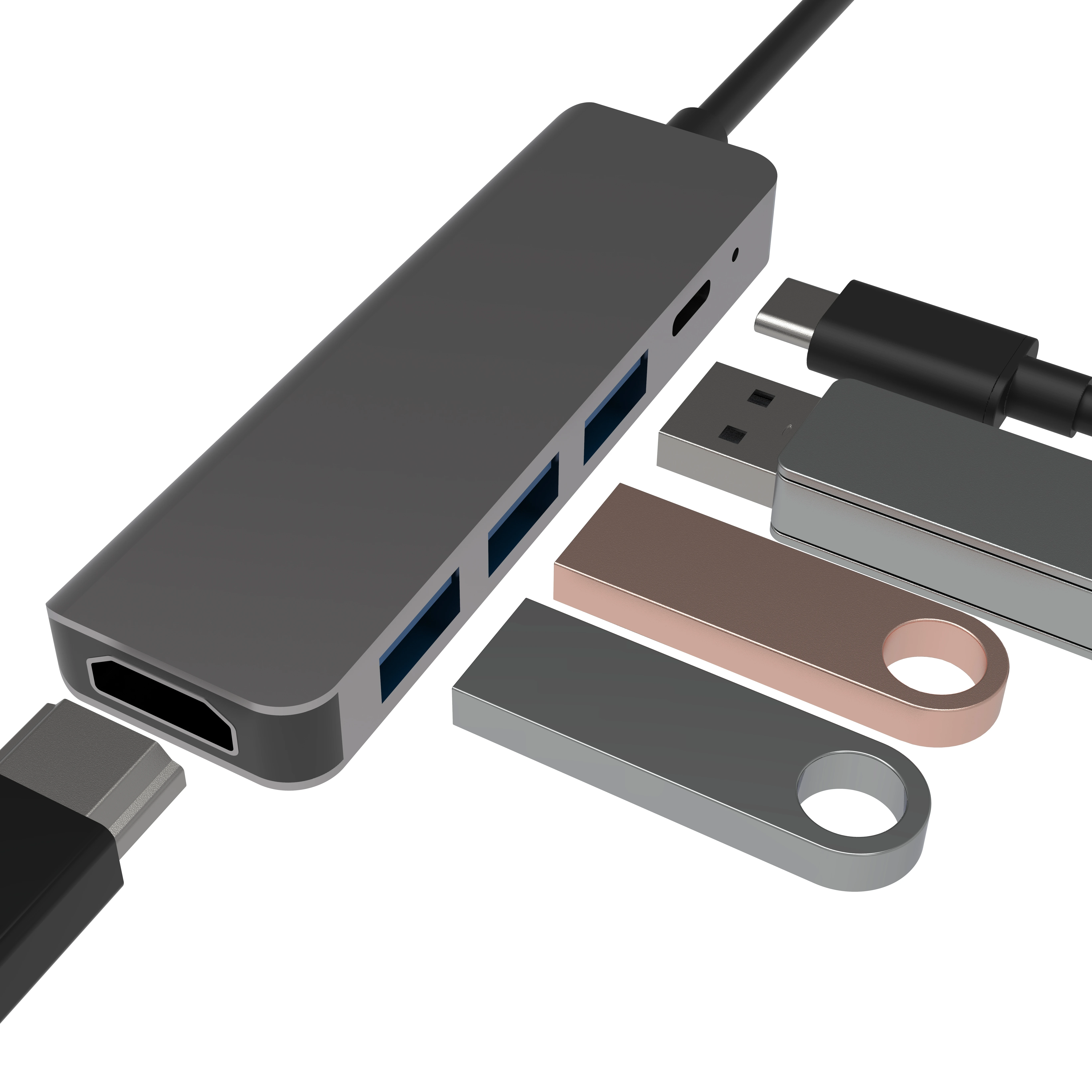 

Dropshipping Services HB501 USB C HUB 5 IN 1 4K HD/MI 1*USB3.0 2*USB2.0 1PD Charger for Macbook and Type C Devices