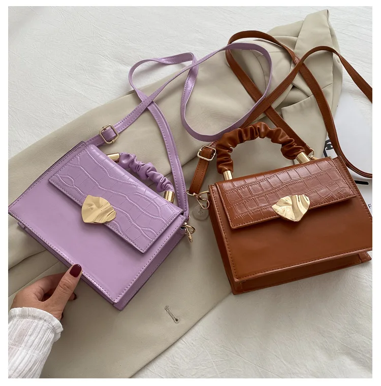 

2021 New crocodile grain leaf lock single shoulder bag wholesale girls shopping wallet and phone handbags, 4 colors