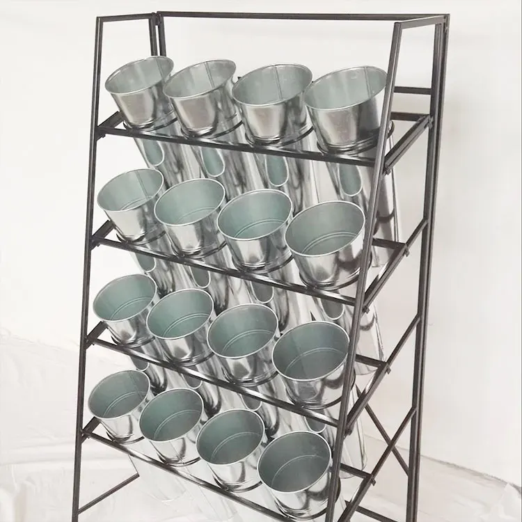 

Garden Decoration Rack Display Plant Display Metal Outdoor Flower Iron Flower Pot Stand, Silver & natural
