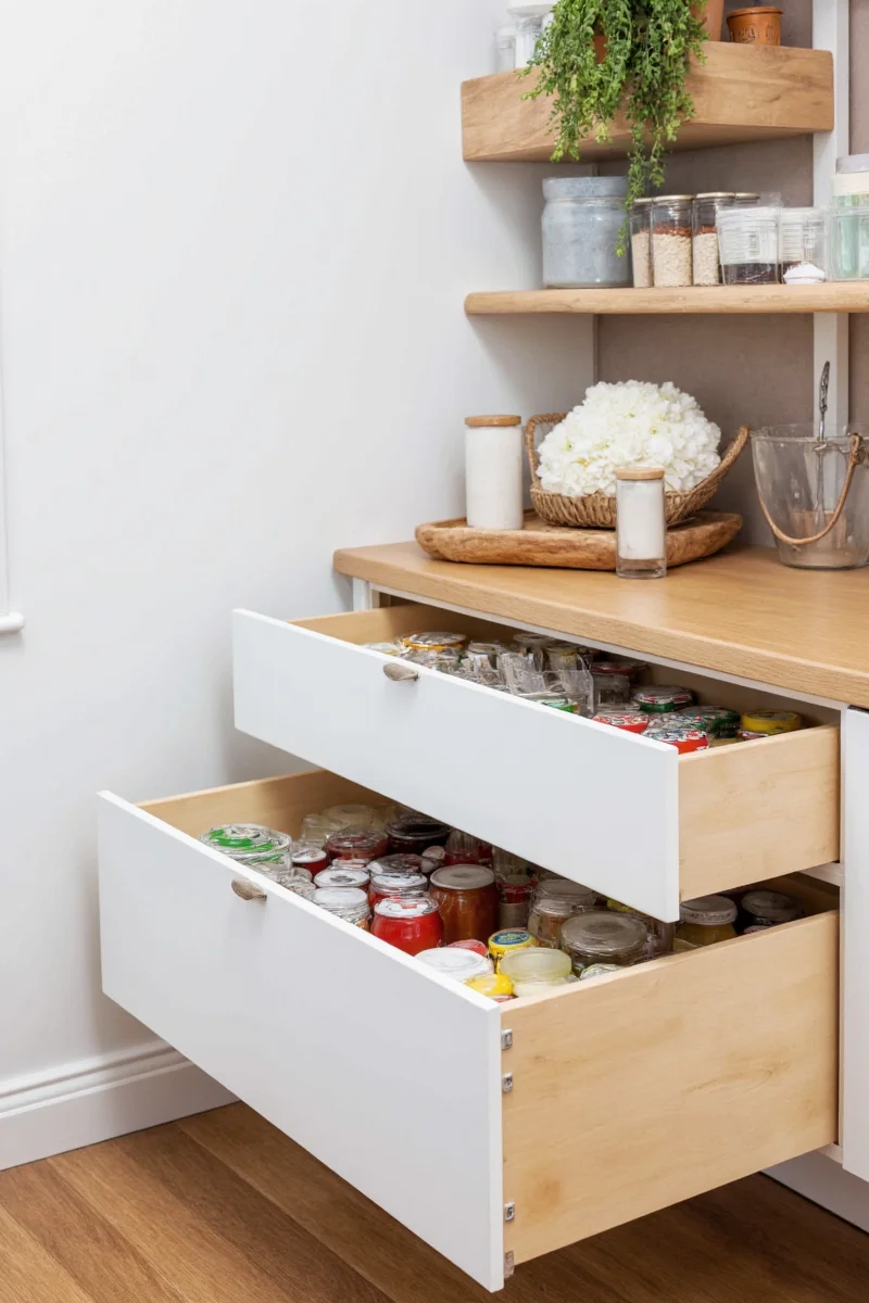 Deep drawers for storing bulk pantry items