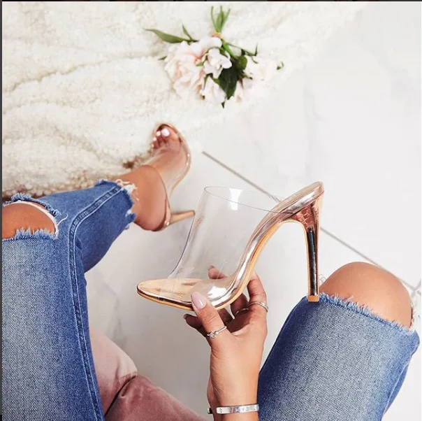 

Amazon Hot Sale Womens PVC Transparent Crystal Peep Toe Pumps High Heel Sexy Sandals Slingback sandals, All color available