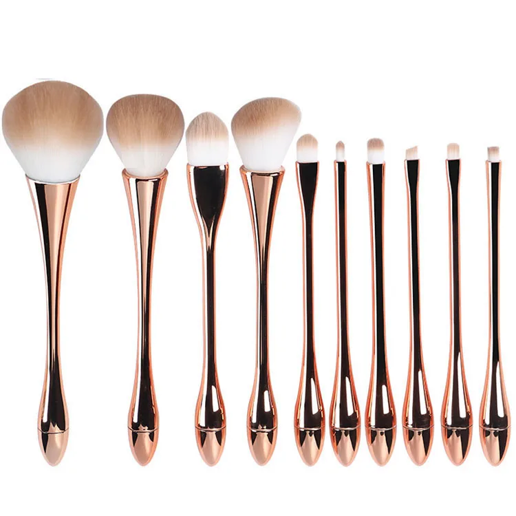 

HZM Fashion Sexy Rose Gold Slim Waist 10pcs make up brushes luxury professional private label makeup brush set with brush bag