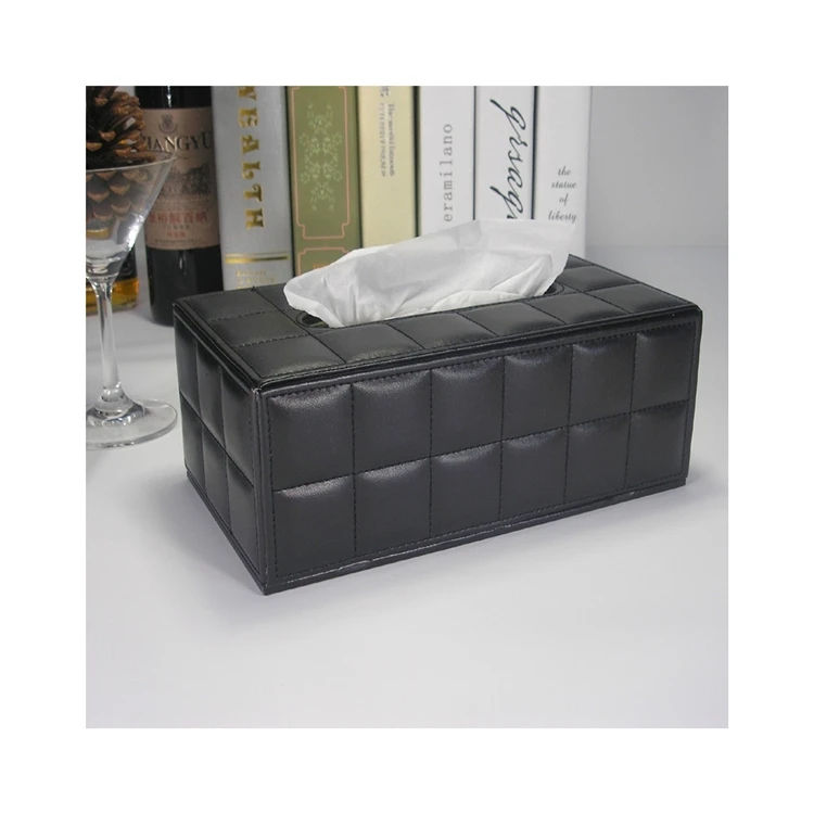 

Popular New Products Home Decor Leather Cover Cheap Rectangle Large Capacity Tissue Box, Black