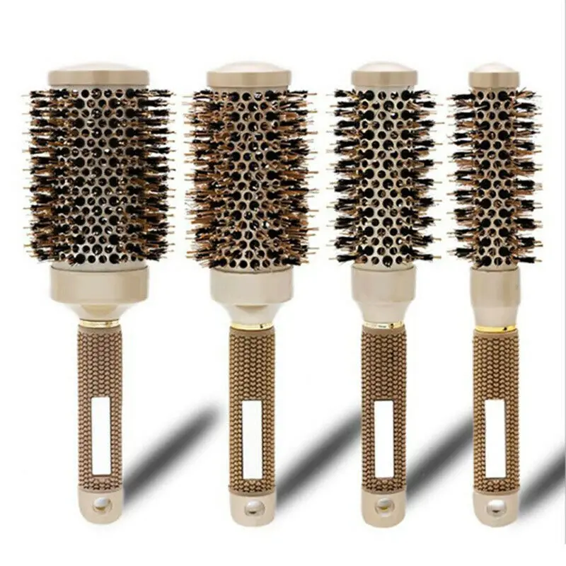 

High Quality Barber Blow Curling Drying Straightening Ionic Natural Boar Bristles Ceramic Round Brush, Picture shown