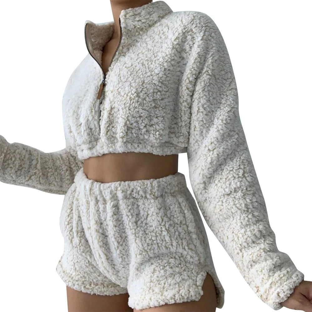 

Autumn winter suit fashion long sleeve solid autumn winter Plush two piece set