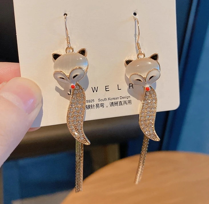 

Opal fox long tassel earrings women new trendy exquisite earrings