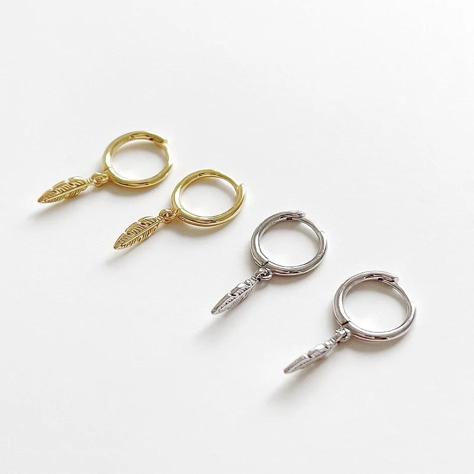 

Small Charms Feather 18K Gold Plated Earrings Leaf Small Hoop Earrings for Women Vintage Minimalist Sterling Silver 925 Jewelry, Gold/silver