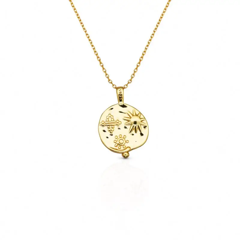

Chris April 925 sterling silver gold plated moon star sun planets pendant necklace for sale, Yellow gold