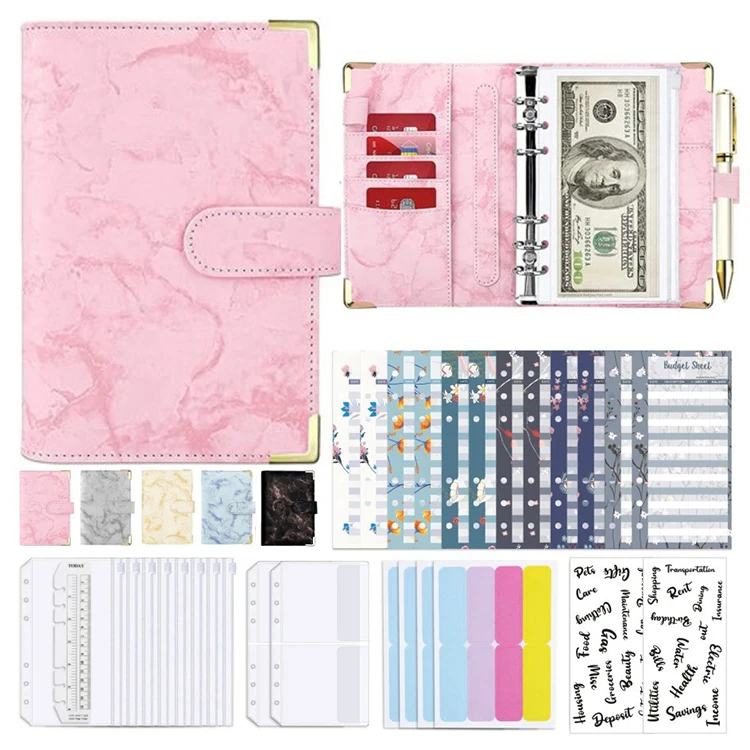 

Creative A6 planner Pu leather marble design 6 ring binder notebook