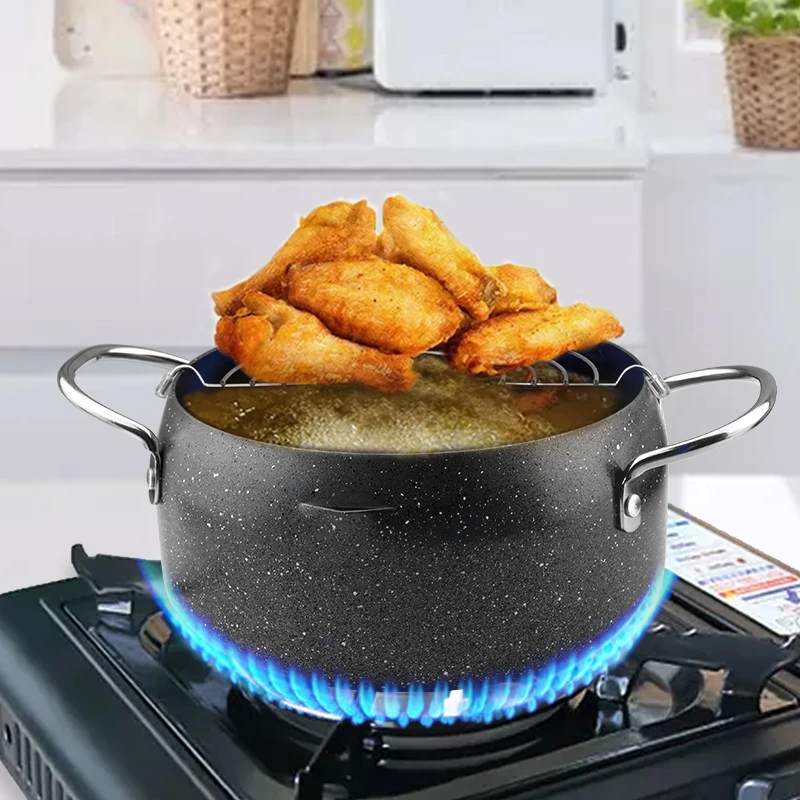 

Home Kitchen Multifunction Removable Strainer Basket Tool Non Stick Hot Deep Fryer Pot, Black