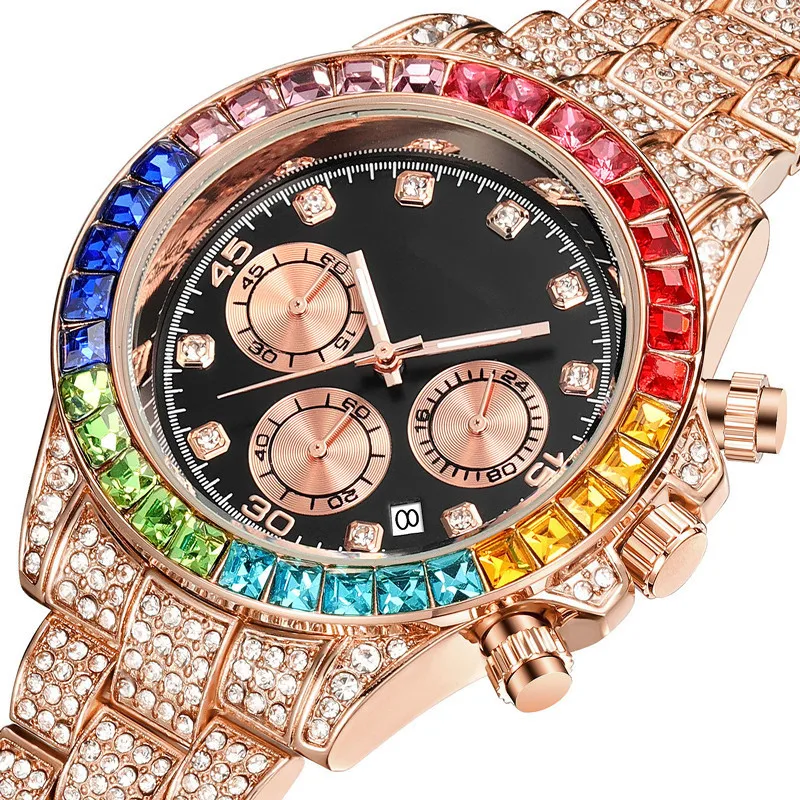 

Factory Wholesale Men's Luxury Full Diamond Six-hand Chronograph Watch Fast Shipping